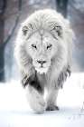 White lion walking in snow. AI Generated. Art Print
